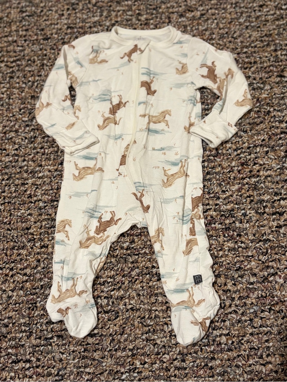 Gerber Cream Footed One-Piece with Brown Horse Print